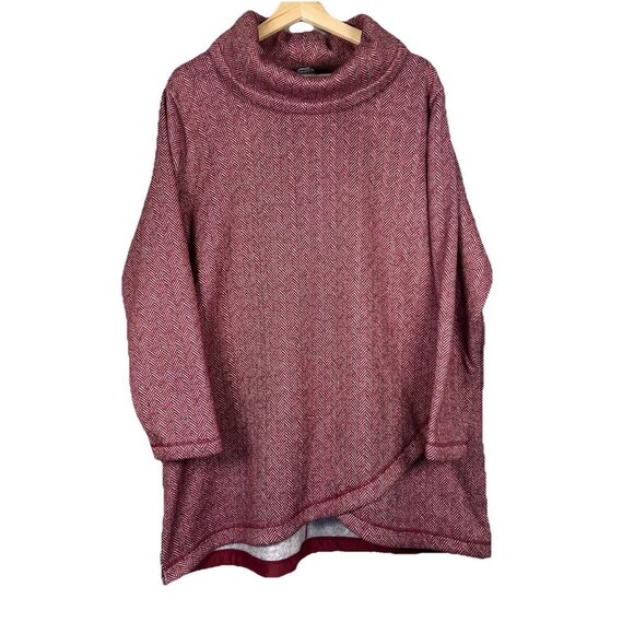 Lands' End Cowlneck Fleece‎ Tunic Sweater Women's 1X Herringbone Cozy Sweatshirt - Picture 3 of 11